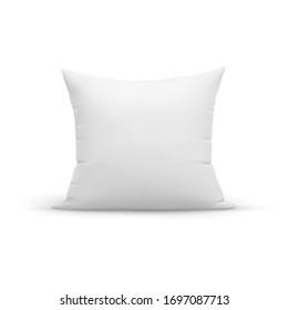 Blank white square pillow template. Cushion mockup for design. Realistic vector illustration isolated on white background