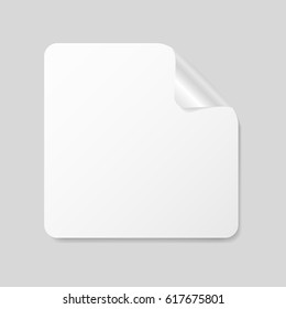 Blank white square template with curled corner, realistic mockup