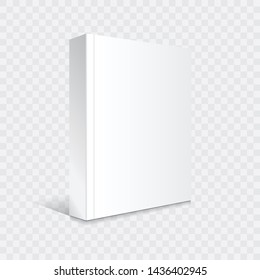 Blank white standing softcover book or magazine mockup template. Isolated on transparent background with shadow. Ready to use for your business. Vector illustration.