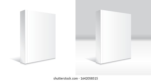 Blank white standing softcover book or magazine mockup template. Isolated on white and gray background with shadow. Ready to use for your business. Vector illustration.