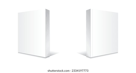 Blank white standing softcover thick book or magazine mockup template. Isolated on white background with shadow. Ready to use for your business. Realistic vector illustration.