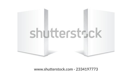 Blank white standing softcover thick book or magazine mockup template. Isolated on white background with shadow. Ready to use for your business. Realistic vector illustration.