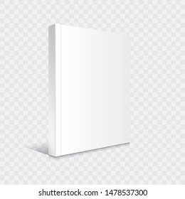 Blank white standing thin softcover book or magazine mockup template. Isolated on transparent background with shadow. Ready to use for your business. Vector illustration.