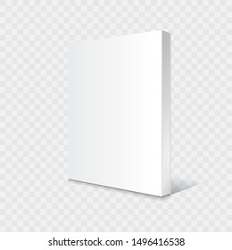 Blank white standing thin softcover book or magazine mockup template. Isolated on transparent background with shadow. Ready to use for your business. Vector illustration.