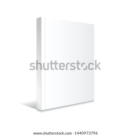 Blank white standing thin softcover book or magazine mockup template. Isolated on white background with shadow. Ready to use for your business. Vector illustration.