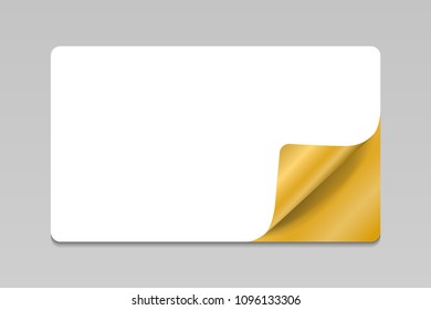 Blank white sticker with gold curled corner, realistic mockup