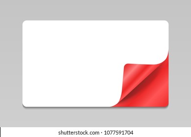 Blank White Sticker With Red Curled Corner, Realistic Mockup