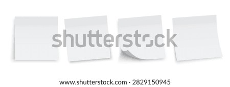 Blank White Sticky Note Paper Set with Curled Corner, Realistic Memo Sheet, Reminder and Office Note Template Vector Illustration