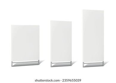 Blank white street banner. Vector mock-up set. Outdoor billboard sign template. Poster floor stand mockup