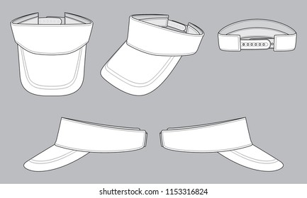 Blank White Sun Visor Cap With Snap Back Strap Template On Gray Background, Vector File