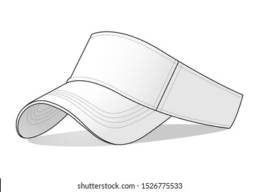 Blank White Sun Visor Cap Template On White Background, Perspective View, Vector File