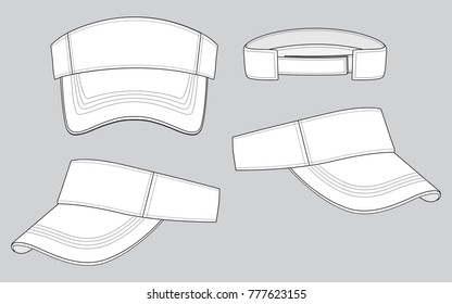 Blank White Sun Visor Cap with Sandwich and Adjustable Hook-Loop Strap Template on Gray Background, Vector File.