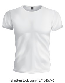 Blank white T shirt template isolated on white background. Easily change the shirt color by adjusting the color of the shape in the background.