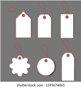 Blank White Tag with Red and White Ribbon, Sale and Discount Taq Set