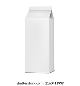 Blank white tall gable top carton realistic vector mockup. Paperboard box for milk, juice or other food product mock-up