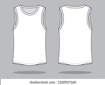 Blank White Tank Top Template on Gray Background. Front and Back View, Vector File