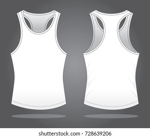 Blank White Tank Top Template on Gray Background. Front and Back View, Vector File