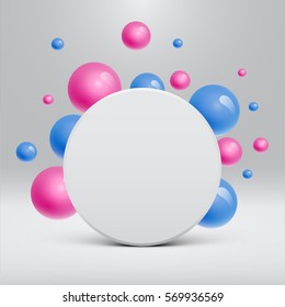 Blank white template with colorful balls floating around for advertising, vector illustration