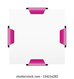 Blank white template with four purple clips / square template with tags