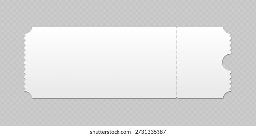 Billete blanco en blanco o Plantilla de Cupón con borde perforado. Maqueta de papel realista para el acontecimiento, voucher, invitación