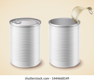 Blank white tin mockup in 3d illustration
