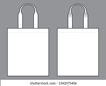 Blank White Tote Bag With Handle Template on Gray Background.
Front and Back View.