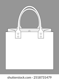 Blank white tote bag with magnetic closure template on gray background, vector file