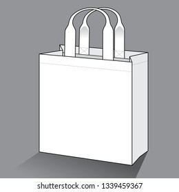 Blank White Tote Bag Template Vector on Gray Background, Perspective View.