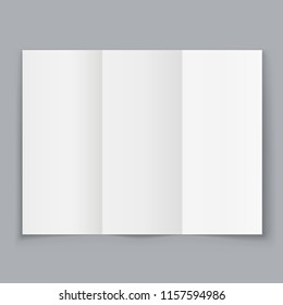 Blank White Trifold Booklet Isolated on Grey Background. Paper Prospect Mockup for Design Demonstration. You Can Easily Change the Color of the Background in EPS10 File.