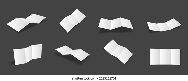 Blank white trifold brochure mockups collection with different views and angles
