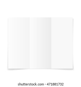 Blank white tri-fold paper brochure with shadow. Vector illustration