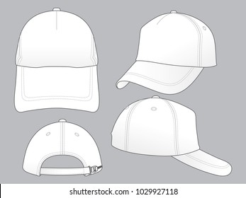 Blank White Trucker Cap With Plastic Slide Buckle Zip Template on Gray Background, Vector File 