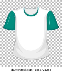 Blank white t-shirt with green short sleeves on transparent illustration