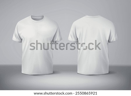 Blank white t-shirt mockup front and back. Plain cotton t-shirt mockup. Empty casual clothes.