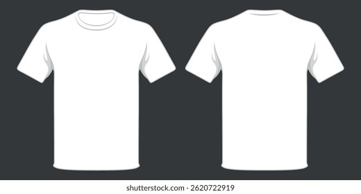 A blank white T-shirt template (front and back) on a dark background, for creating mocaps or previewing designs for printing on clothes.