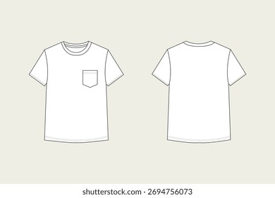 Plantilla de camiseta blanca en blanco. Ilustración vectorial de vista frontal y trasera.	
