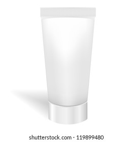 Blank white tube for cream or gel. Packaging for tooth paste, cosmetics, ointment. Vector. Product package template