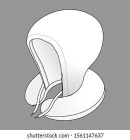 Blank White U-Shaped Travel Pillow With Hoodie Vector, Perspective View.
