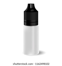 Blank White Vape Liquid Dropper Bottle With Black Cap. Medicine Jar For Eye Drops. HQ EPS Illustration Mockup Template.