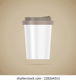 Blank white vector detailed coffee cup template on brown background