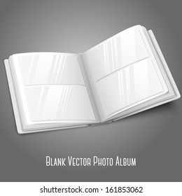 Blank white vector opened photo album for your messages, design concepts, photos etc.