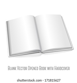 Blank white vector opened realistic book on white background with reflection, or photo album for your messages, design concepts, photos etc.