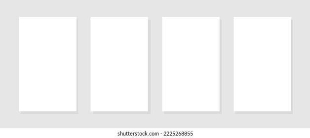 Banderas verticales blancas en blanco sobre fondo gris con sombra, elemento de diseño.Ilustración vectorial