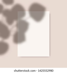 Blank white vertical paper sheet 5x7 inches with shadow overlay. Modern and stylish greeting card or wedding invitation mock up. Editable vector design, gradient mesh and transparency effects used.