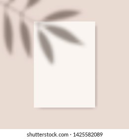 Blank white vertical paper sheet 5x7 inches with shadow overlay. Modern and stylish greeting card or wedding invitation mock up. Editable vector design, gradient mesh and transparency effects used.