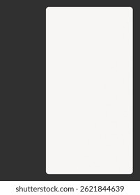 Blank white vertical rectangle on a dark background, resembling a smartphone screen or a digital display, perfect for mockups or design templates. Frame with copy space. Frame element vector.