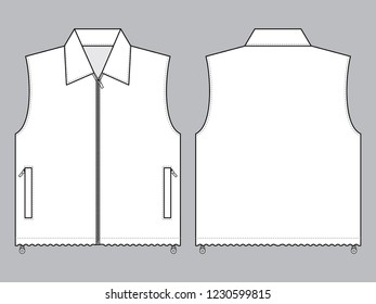 Blank White Vest With Fit Stopper Template on Gray Backgroundr.
Front and Back View, Vector File