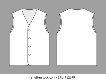 Blank White Vest Template On Gray Background.Front and Back View, Vector File.
