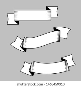 blank white vintage ribbons set with different shape for decoration isolated on grey background. vector illustration