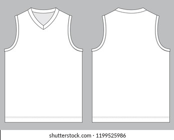 Blank White V-Neck Tank Top Template on Gray Background. Front and Back Views, Vector File.